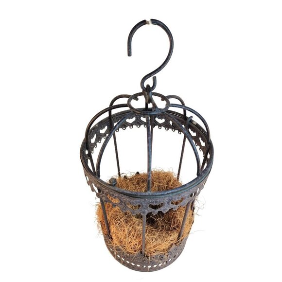 Hanging Metal Bird Cage Planter With Coco Liner Insert For Indoor/Outdoor Decor - Picture 8 of 8